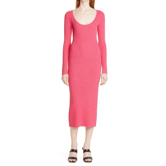 Ganni 'M�lange' Pink Knit Long Sleeve Midi Dress Size M - Picture 1 of 5